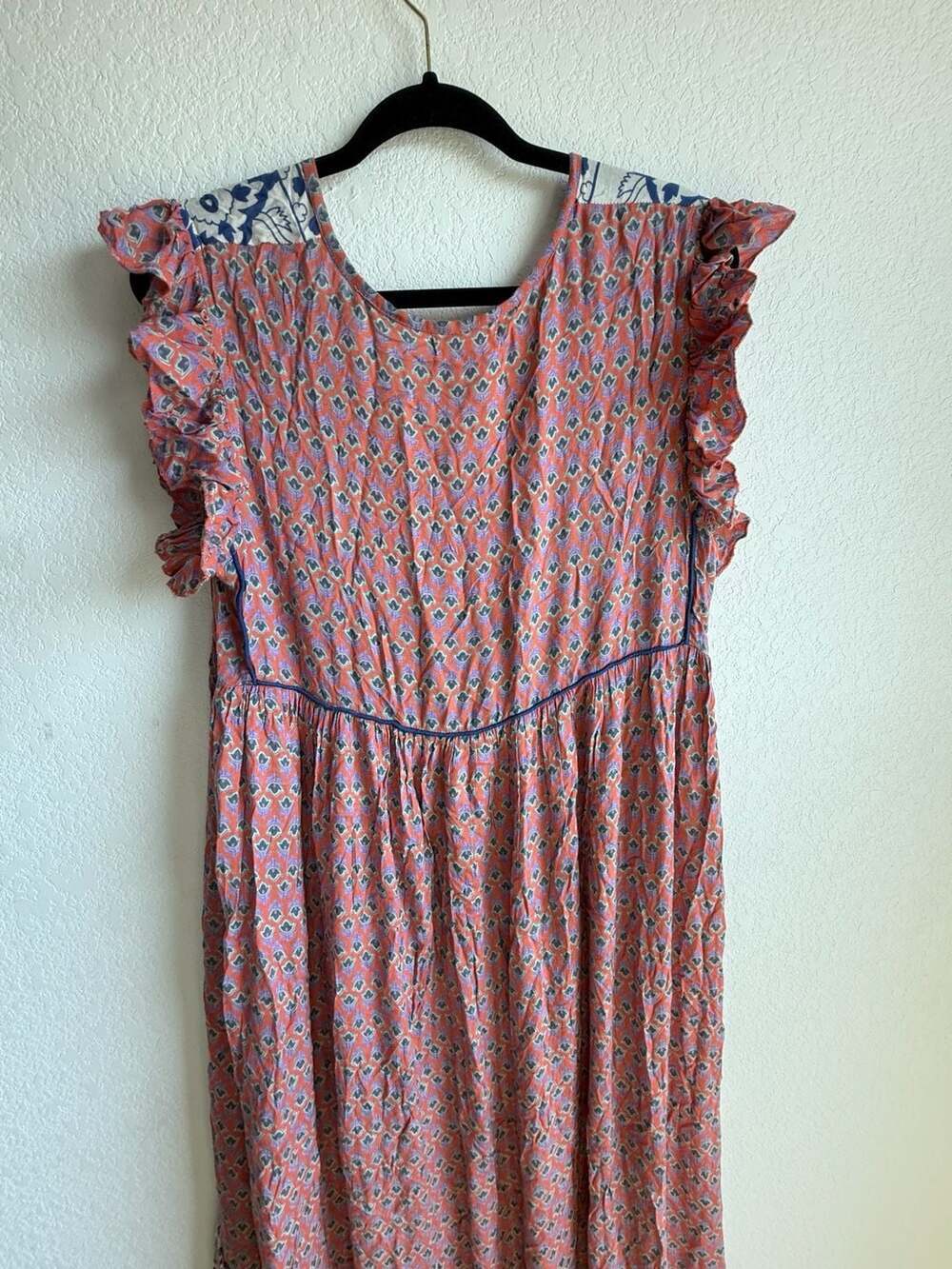 Blue Pearl Boho Printed Maxi Dress with Tassels and Ruffle Sleeves High Low - Picture 6 of 6